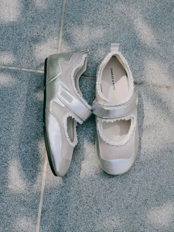 Women Metallic Mesh PearlEmbellished Mary Jane Sneakers 8211 Silver CHARLES and KEITH Sneakers