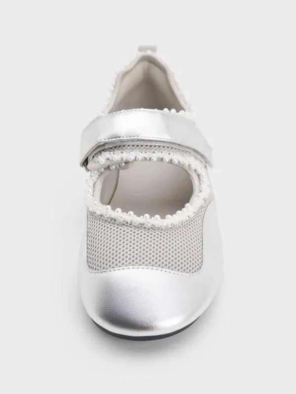 Women Metallic Mesh PearlEmbellished Mary Jane Sneakers 8211 Silver CHARLES and KEITH Sneakers