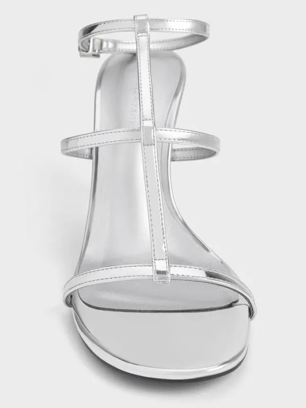 Women Metallic TBar AnkleStrap Sandals 8211 Silver CHARLES and KEITH Heels