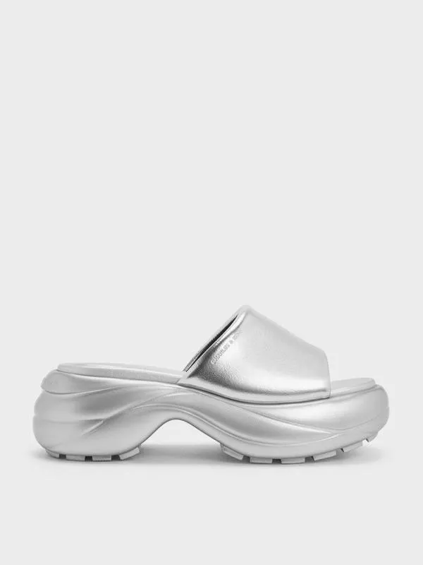 Women Metallic WideStrap Curved Platform Sports Sandals 8211 Silver CHARLES and KEITH Sandals