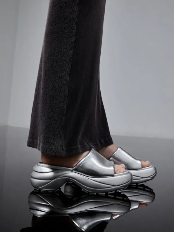 Women Metallic WideStrap Curved Platform Sports Sandals 8211 Silver CHARLES and KEITH Sandals