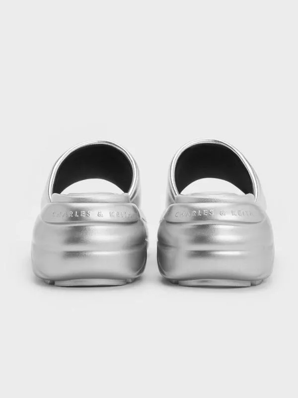 Women Metallic WideStrap Curved Platform Sports Sandals 8211 Silver CHARLES and KEITH Sandals