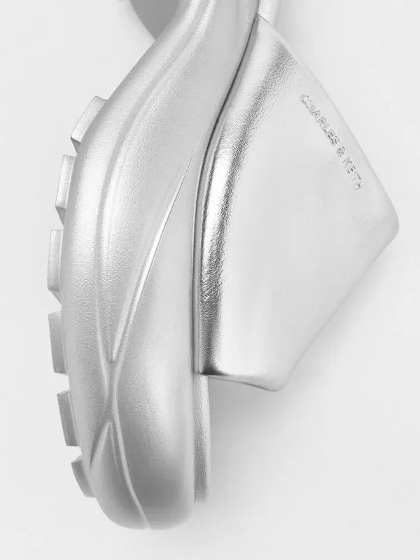 Women Metallic WideStrap Curved Platform Sports Sandals 8211 Silver CHARLES and KEITH Sandals