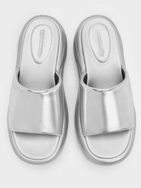 Women Metallic WideStrap Curved Platform Sports Sandals 8211 Silver CHARLES and KEITH Sandals