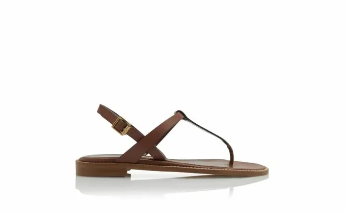 Women Mid Brown Calf Leather Flat Sandals Manolo Blahnik Flats