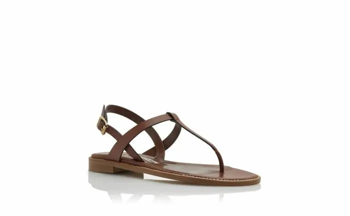 Women Mid Brown Calf Leather Flat Sandals Manolo Blahnik Flats