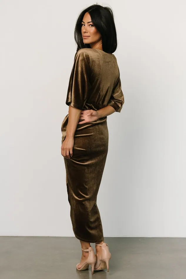 Women Midi Dresses Baltic Born Brendyn Ruched Velvet Dress Brushed Bronze Women Midi Dresses Baltic Born Brendyn Ruched Velvet Dress Brushed Bronze