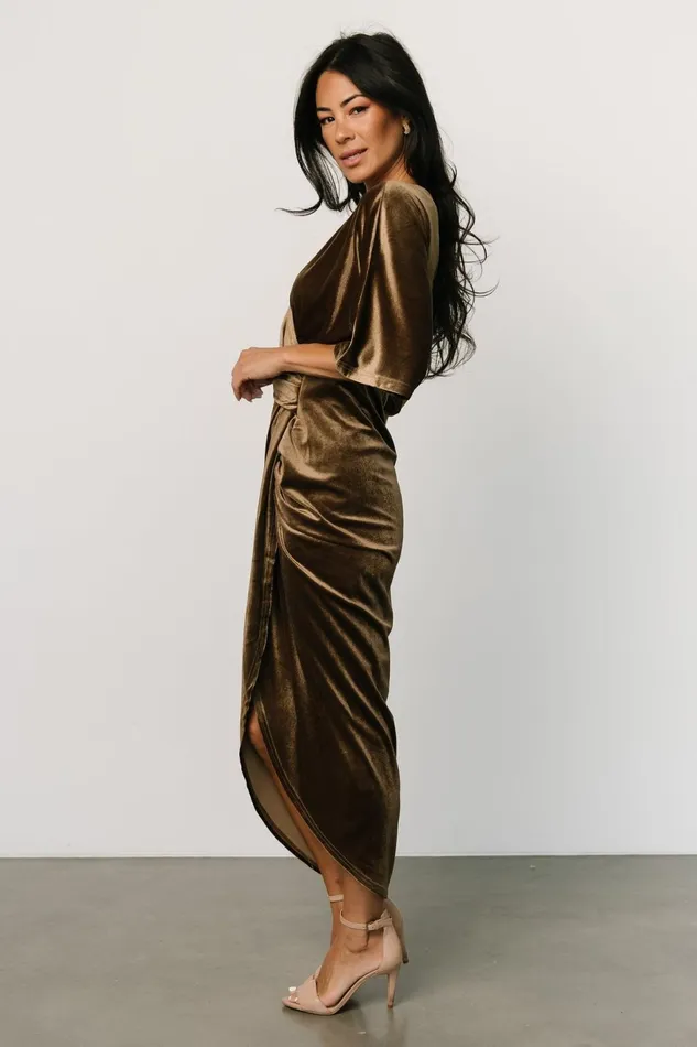 Women Midi Dresses Baltic Born Brendyn Ruched Velvet Dress Brushed Bronze Women Midi Dresses Baltic Born Brendyn Ruched Velvet Dress Brushed Bronze