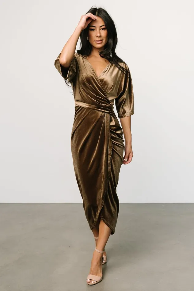 Women Midi Dresses Baltic Born Brendyn Ruched Velvet Dress Brushed Bronze Women Midi Dresses Baltic Born Brendyn Ruched Velvet Dress Brushed Bronze