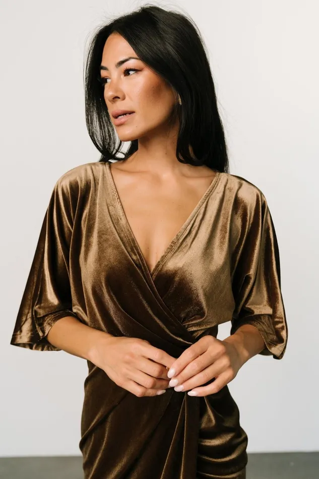 Women Midi Dresses Baltic Born Brendyn Ruched Velvet Dress Brushed Bronze Women Midi Dresses Baltic Born Brendyn Ruched Velvet Dress Brushed Bronze