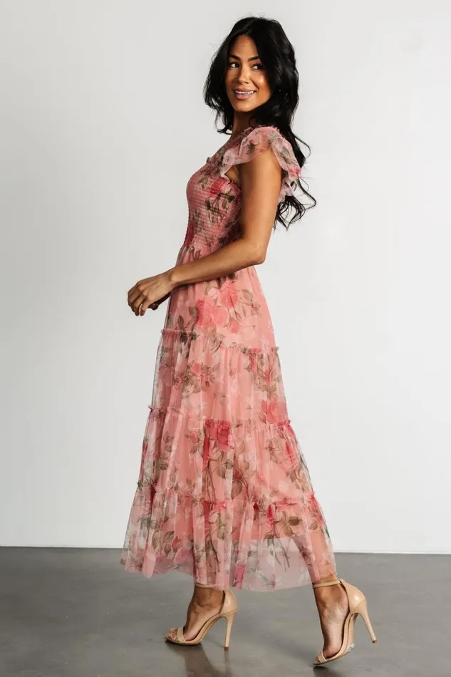 Women Midi Dresses Baltic Born Clementine Tulle Midi Dress Pink Rose Floral Women Midi Dresses Baltic Born Clementine Tulle Midi Dress Pink Rose Floral