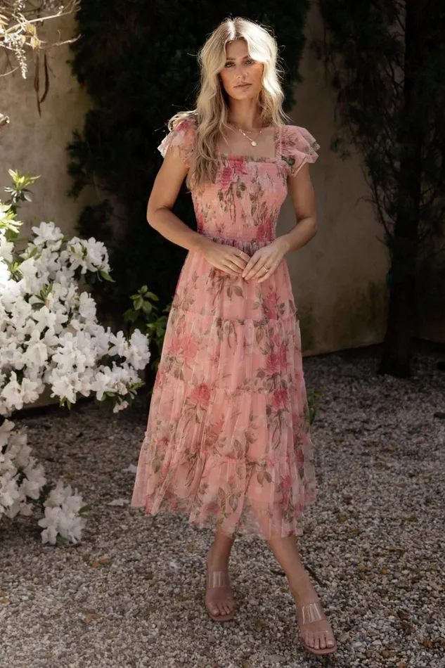 Women Midi Dresses Baltic Born Clementine Tulle Midi Dress Pink Rose Floral Women Midi Dresses Baltic Born Clementine Tulle Midi Dress Pink Rose Floral