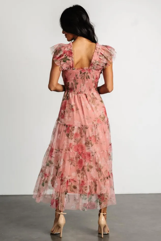 Women Midi Dresses Baltic Born Clementine Tulle Midi Dress Pink Rose Floral Women Midi Dresses Baltic Born Clementine Tulle Midi Dress Pink Rose Floral
