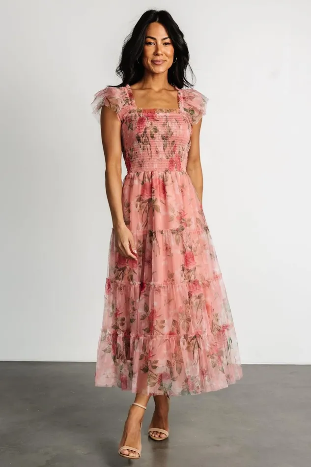 Women Midi Dresses Baltic Born Clementine Tulle Midi Dress Pink Rose Floral Women Midi Dresses Baltic Born Clementine Tulle Midi Dress Pink Rose Floral