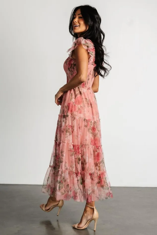 Women Midi Dresses Baltic Born Clementine Tulle Midi Dress Pink Rose Floral Women Midi Dresses Baltic Born Clementine Tulle Midi Dress Pink Rose Floral