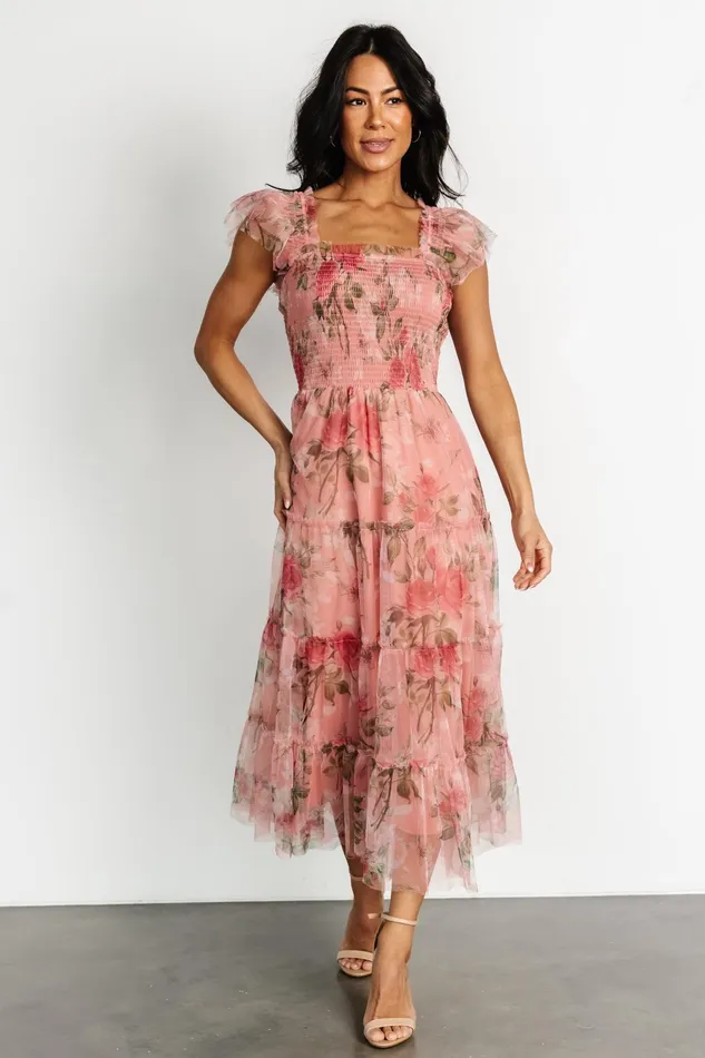 Women Midi Dresses Baltic Born Clementine Tulle Midi Dress Pink Rose Floral Women Midi Dresses Baltic Born Clementine Tulle Midi Dress Pink Rose Floral