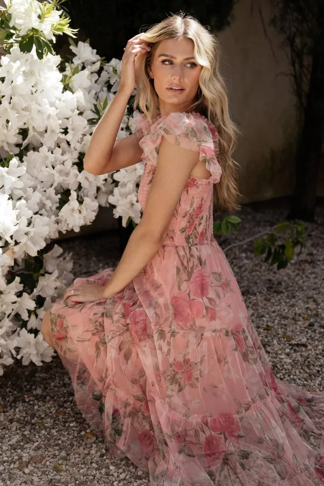Women Midi Dresses Baltic Born Clementine Tulle Midi Dress Pink Rose Floral Women Midi Dresses Baltic Born Clementine Tulle Midi Dress Pink Rose Floral