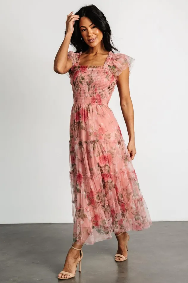 Women Midi Dresses Baltic Born Clementine Tulle Midi Dress Pink Rose Floral Women Midi Dresses Baltic Born Clementine Tulle Midi Dress Pink Rose Floral
