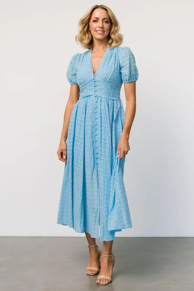 Women Midi Dresses Baltic Born Esther Eyelet Midi Dress Blue