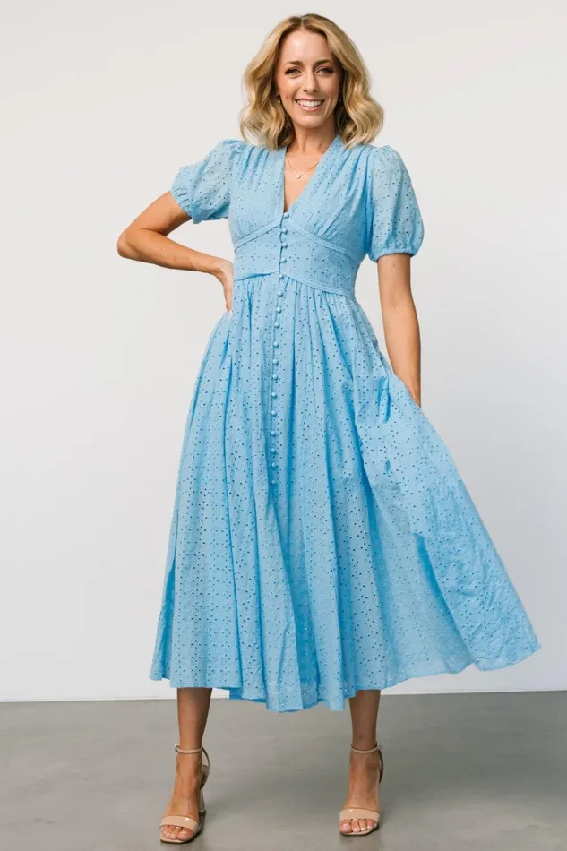 Women Midi Dresses Baltic Born Esther Eyelet Midi Dress Blue Women Midi Dresses Baltic Born Esther Eyelet Midi Dress Blue