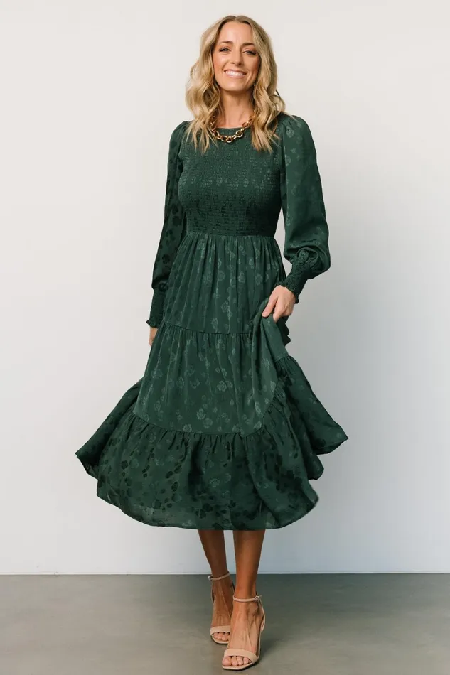 Women Midi Dresses Baltic Born Stockholm Smocked Dress Dark Green