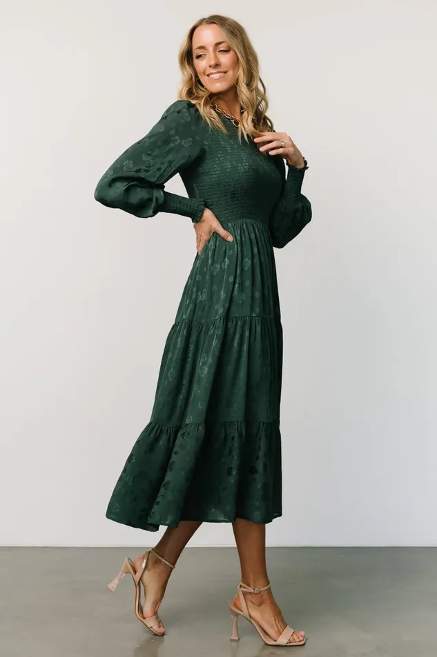 Women Midi Dresses Baltic Born Stockholm Smocked Dress Dark Green Women Midi Dresses Baltic Born Stockholm Smocked Dress Dark Green