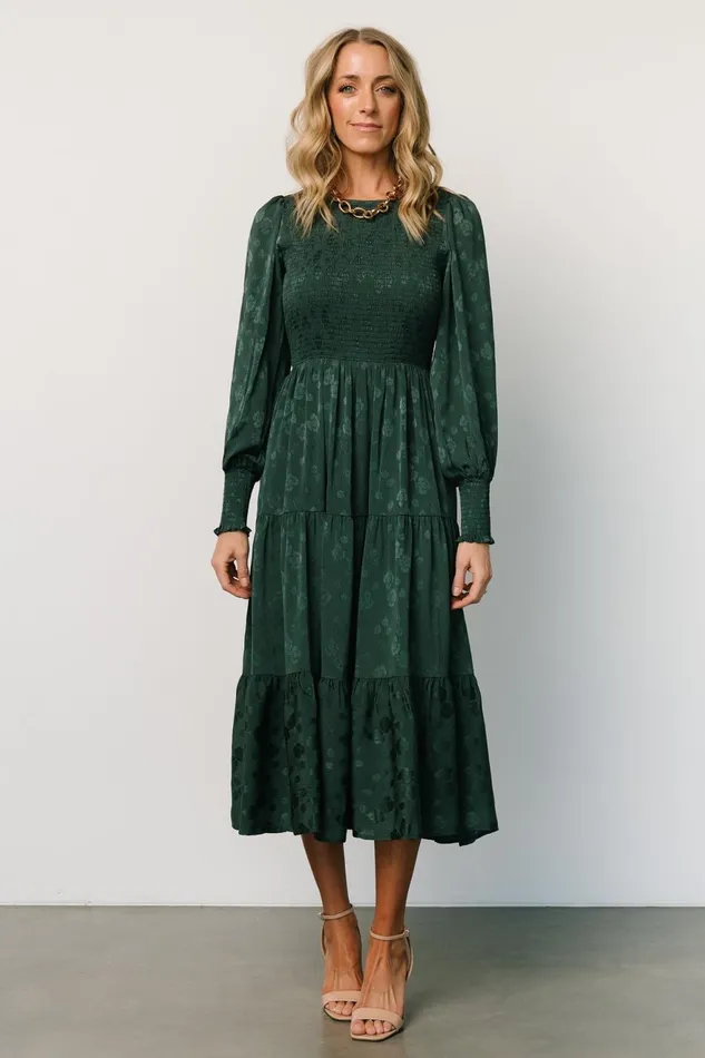 Women Midi Dresses Baltic Born Stockholm Smocked Dress Dark Green Women Midi Dresses Baltic Born Stockholm Smocked Dress Dark Green