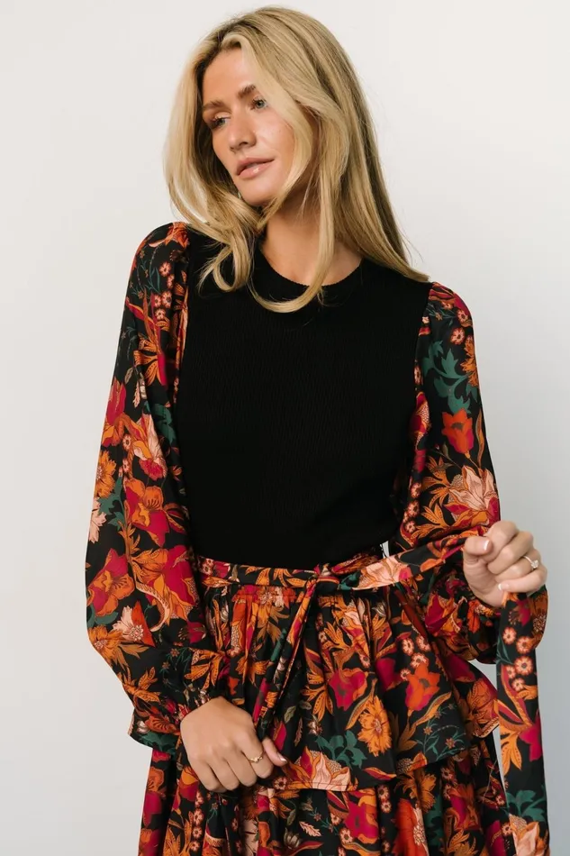 Women Midi Dresses Baltic Born Sylvie Tiered Midi Dress Black Multi Women Midi Dresses Baltic Born Sylvie Tiered Midi Dress Black Multi