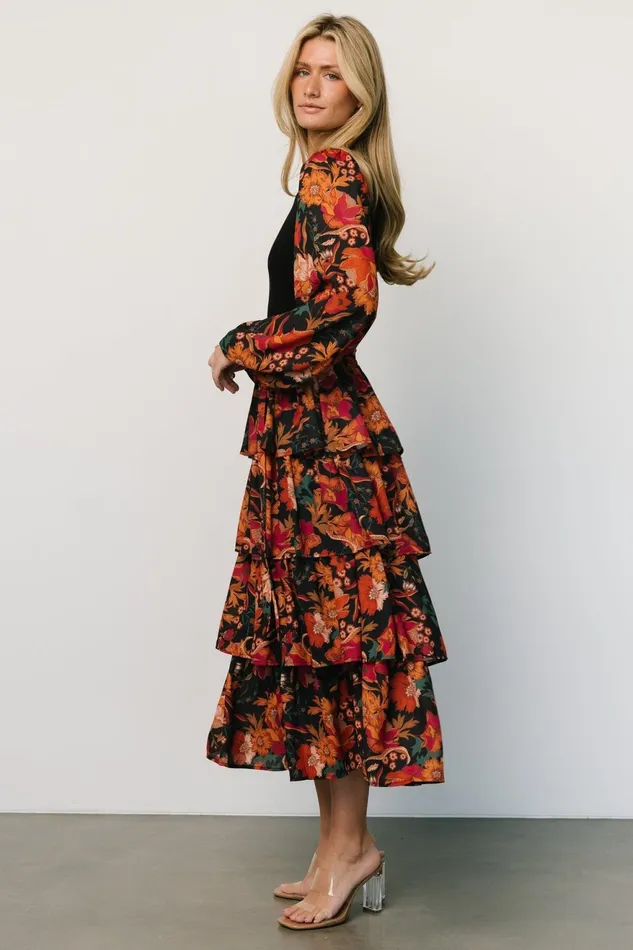 Women Midi Dresses Baltic Born Sylvie Tiered Midi Dress Black Multi Women Midi Dresses Baltic Born Sylvie Tiered Midi Dress Black Multi