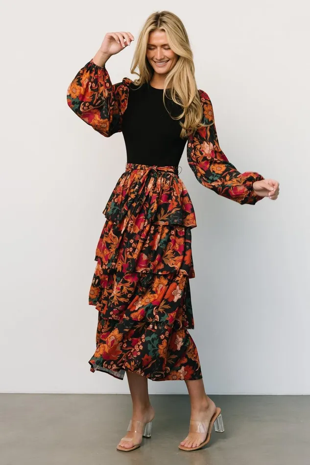 Women Midi Dresses Baltic Born Sylvie Tiered Midi Dress Black Multi Women Midi Dresses Baltic Born Sylvie Tiered Midi Dress Black Multi