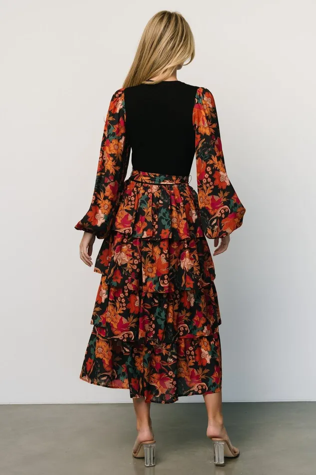 Women Midi Dresses Baltic Born Sylvie Tiered Midi Dress Black Multi Women Midi Dresses Baltic Born Sylvie Tiered Midi Dress Black Multi