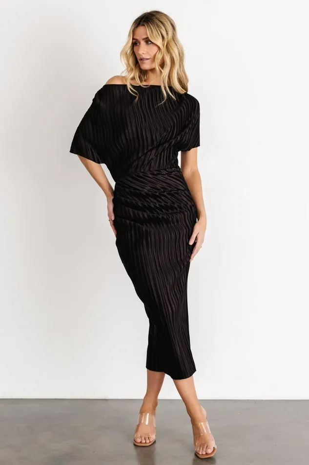 Women Midi Dresses Baltic Born Winslow Pleated Midi Dress Black Women Midi Dresses Baltic Born Winslow Pleated Midi Dress Black