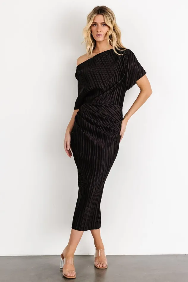 Women Midi Dresses Baltic Born Winslow Pleated Midi Dress Black Women Midi Dresses Baltic Born Winslow Pleated Midi Dress Black