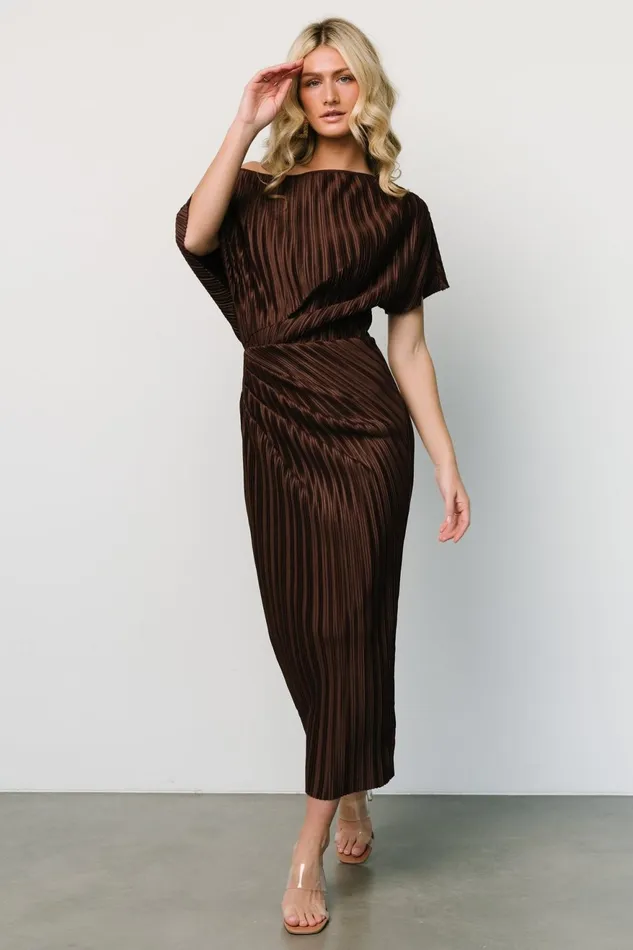 Women Midi Dresses Baltic Born Winslow Pleated Midi Dress Dark Brown