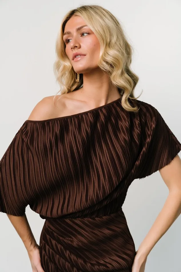 Women Midi Dresses Baltic Born Winslow Pleated Midi Dress Dark Brown