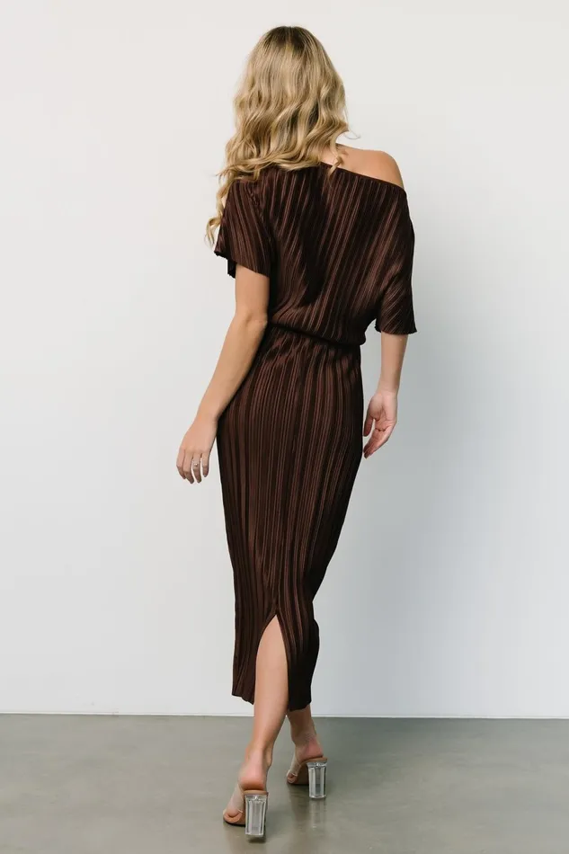 Women Midi Dresses Baltic Born Winslow Pleated Midi Dress Dark Brown