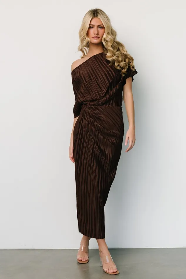 Women Midi Dresses Baltic Born Winslow Pleated Midi Dress Dark Brown