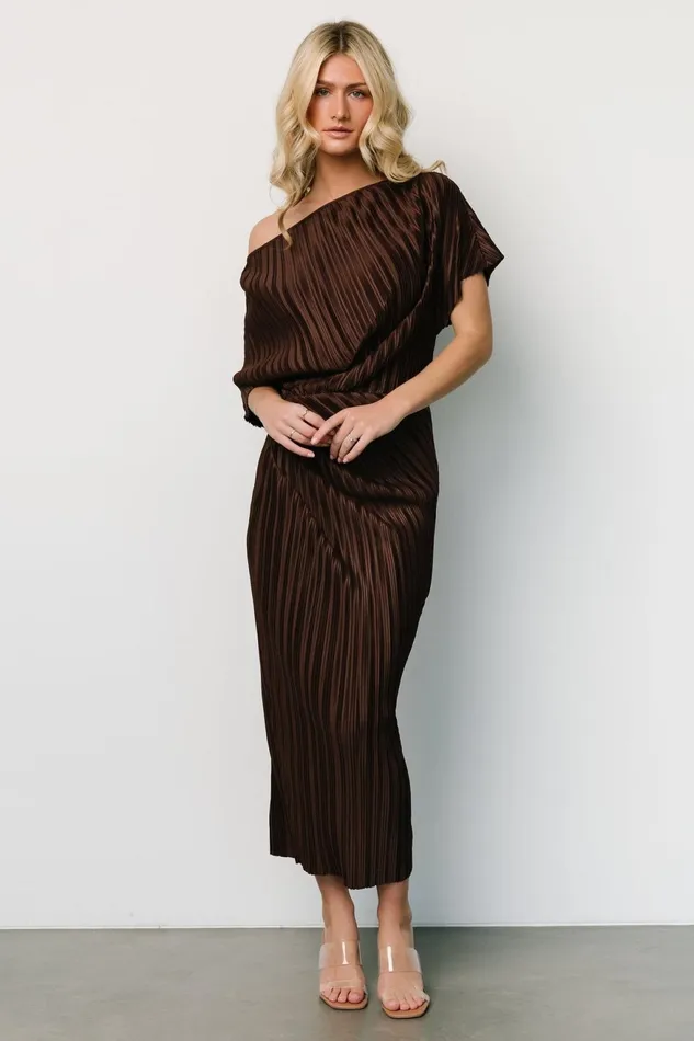 Women Midi Dresses Baltic Born Winslow Pleated Midi Dress Dark Brown