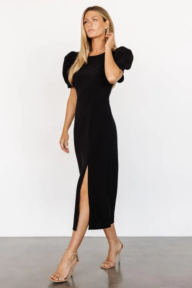Women Midi Dresses Baltic Born Younge Puff Sleeve Midi Dress Black Women Midi Dresses Baltic Born Younge Puff Sleeve Midi Dress Black