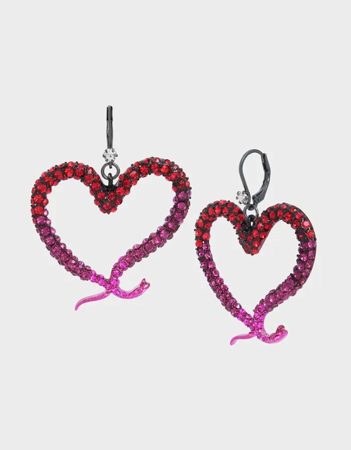 Women MIDNIGHT GARDEN HEART DROP EARRINGS FUCHSIA Betsey Johnson