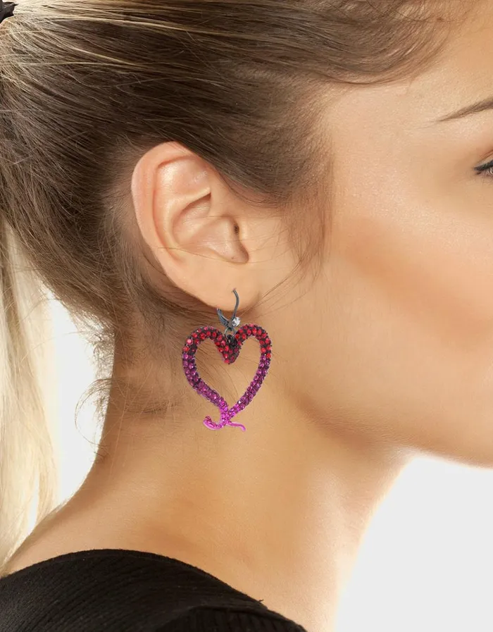 Women MIDNIGHT GARDEN HEART DROP EARRINGS FUCHSIA Betsey Johnson Women MIDNIGHT GARDEN HEART DROP EARRINGS FUCHSIA Betsey Johnson