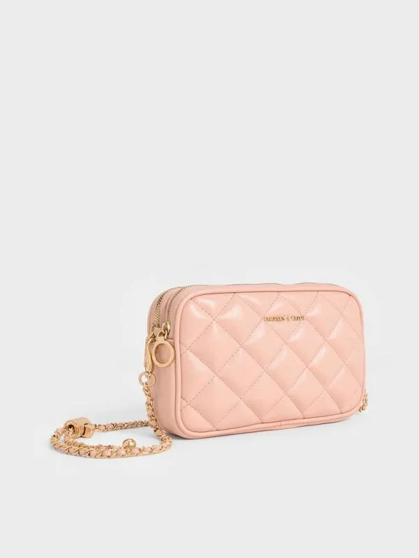 Women Mini Apfra Quilted Crossbody Bag 8211 Pink CHARLES and KEITH Crossbody Bags
