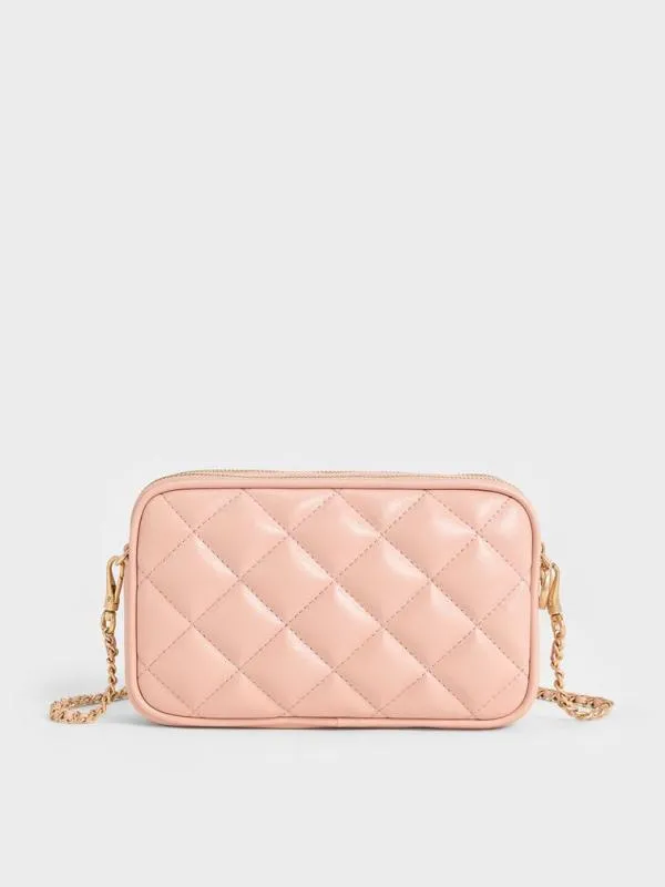 Women Mini Apfra Quilted Crossbody Bag 8211 Pink CHARLES and KEITH Crossbody Bags