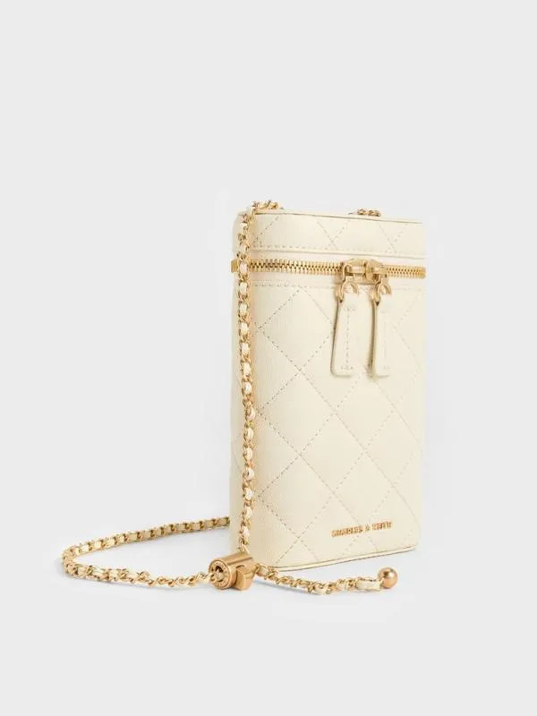 Women Mini Apfra Quilted Elongated Bag 8211 Cream CHARLES and KEITH Crossbody Bags