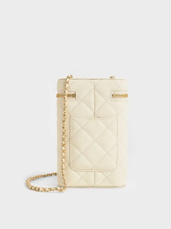 Women Mini Apfra Quilted Elongated Bag 8211 Cream CHARLES and KEITH Crossbody Bags