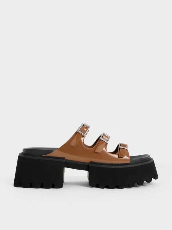 Women Nadine Patent TripleStrap Platform Sandals 8211 Cognac CHARLES and KEITH Sandals Women Nadine Patent TripleStrap Platform Sandals 8211 Cognac CHARLES and KEITH Sandals