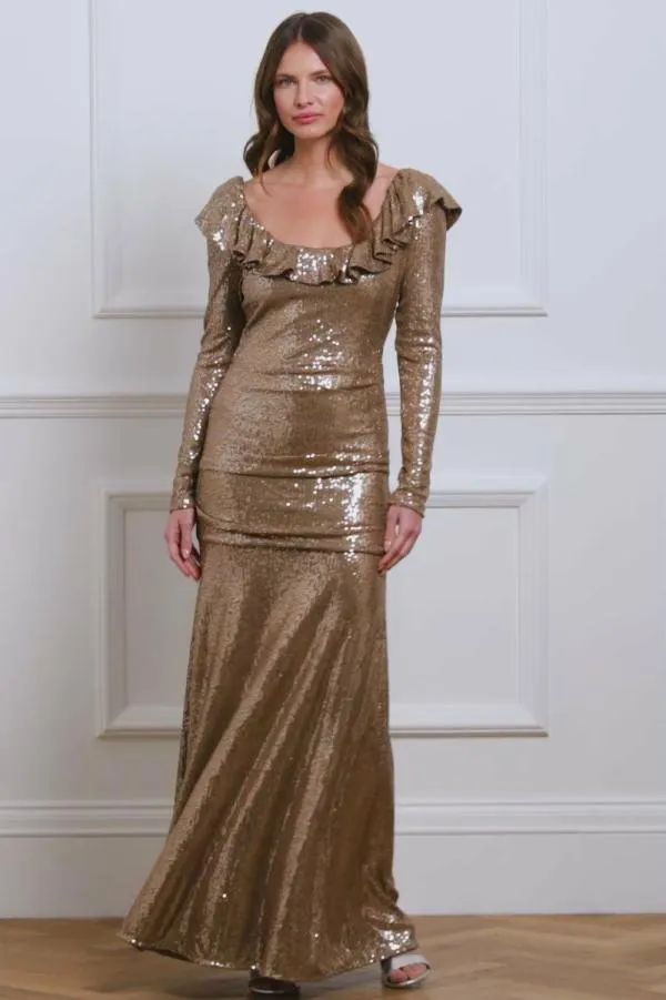 Women Needle and Thread Camille Long Sleeve Gown Brown Women Needle and Thread Camille Long Sleeve Gown Brown