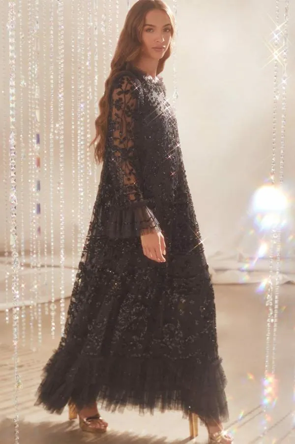 Women Needle and Thread Celia Long Sleeve Ankle Gown Black Women Needle and Thread Celia Long Sleeve Ankle Gown Black