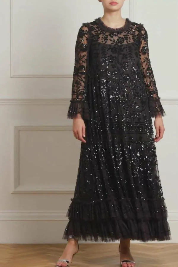 Women Needle and Thread Celia Long Sleeve Ankle Gown Black Women Needle and Thread Celia Long Sleeve Ankle Gown Black