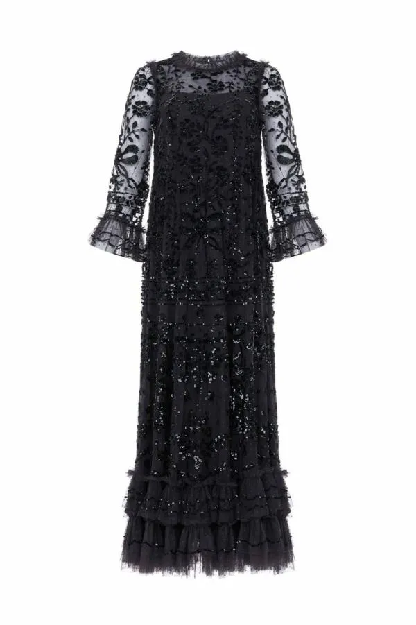 Women Needle and Thread Celia Long Sleeve Ankle Gown Black Women Needle and Thread Celia Long Sleeve Ankle Gown Black